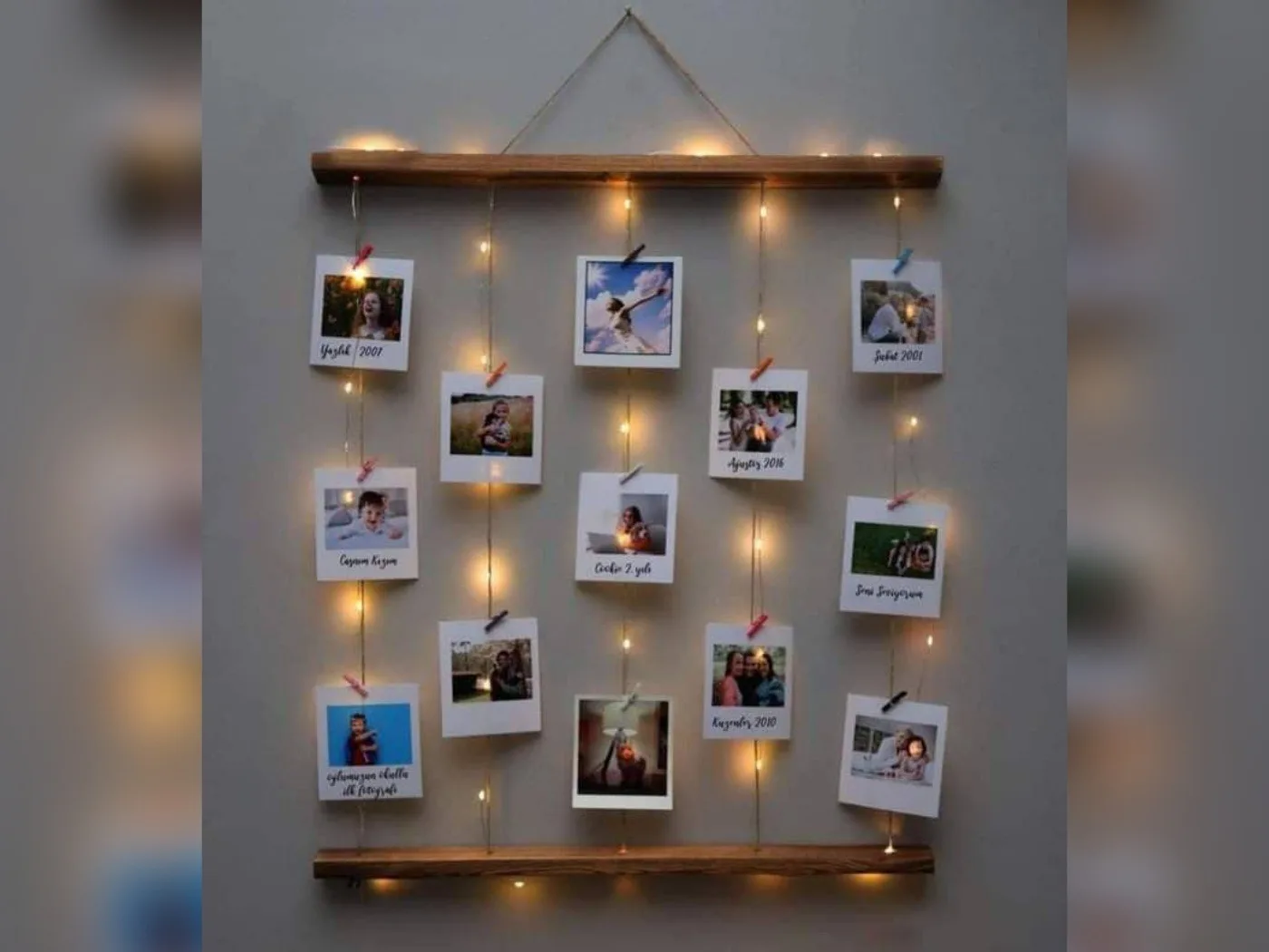 Perchero de polaroids con luces