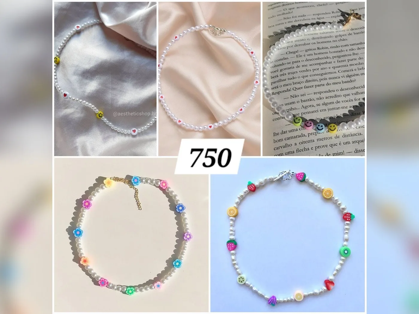 Collar de perlas blancas y fimos