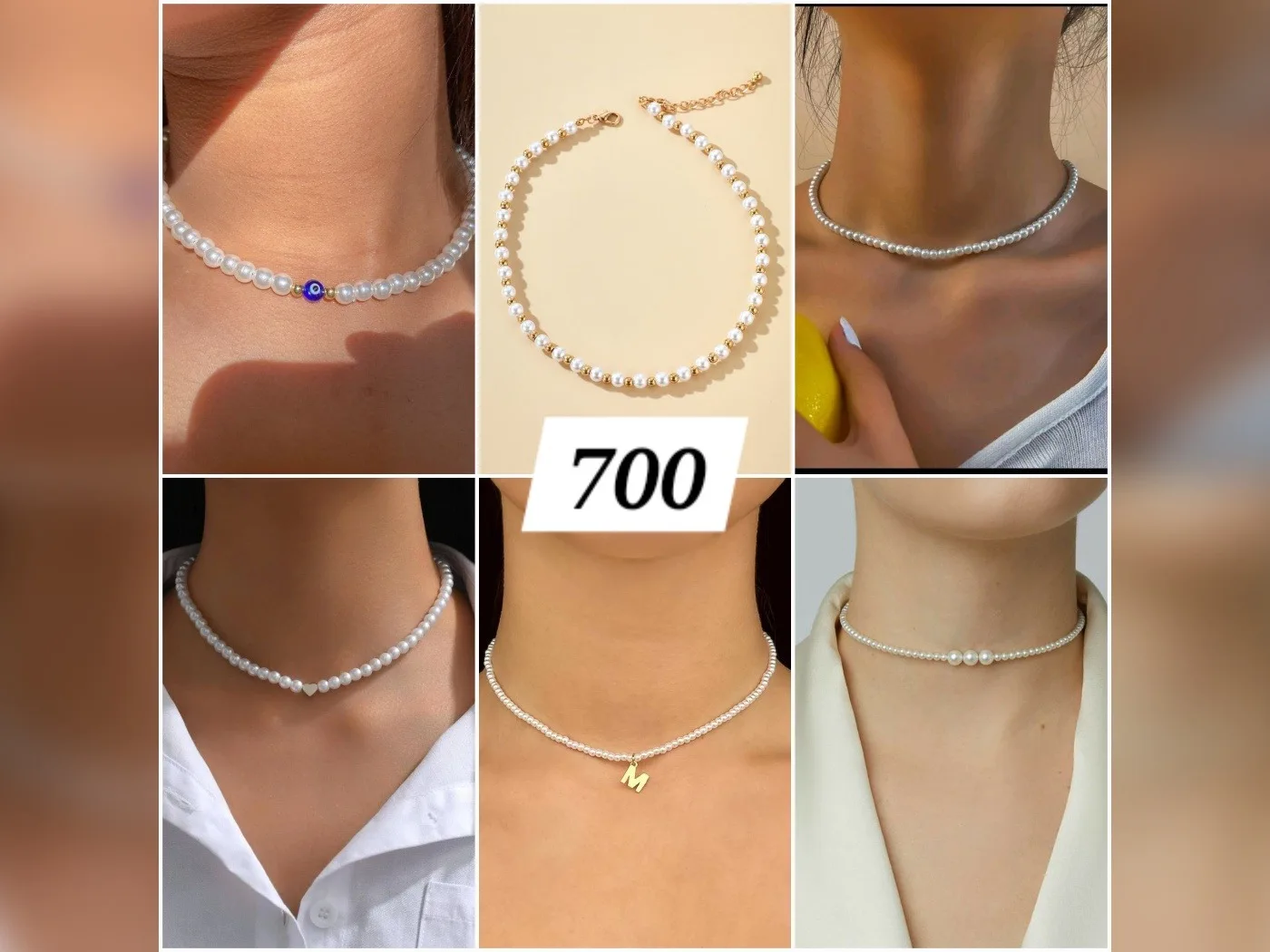 Collares de perlas blancas con pequeño detalle