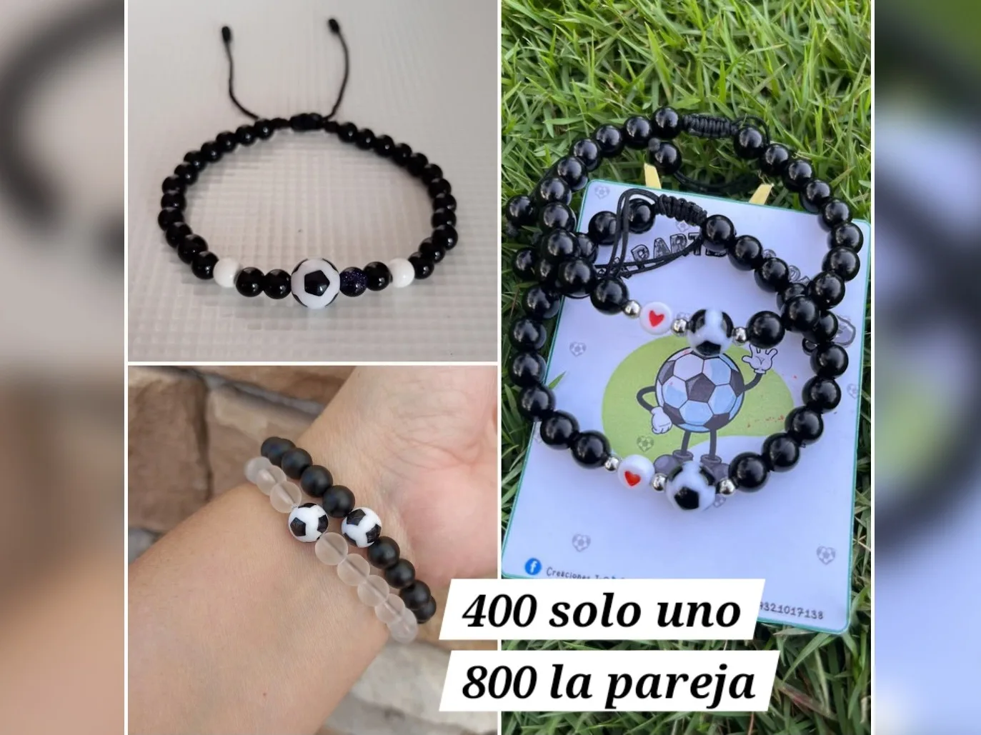 Pulseras de fútbol con perlas