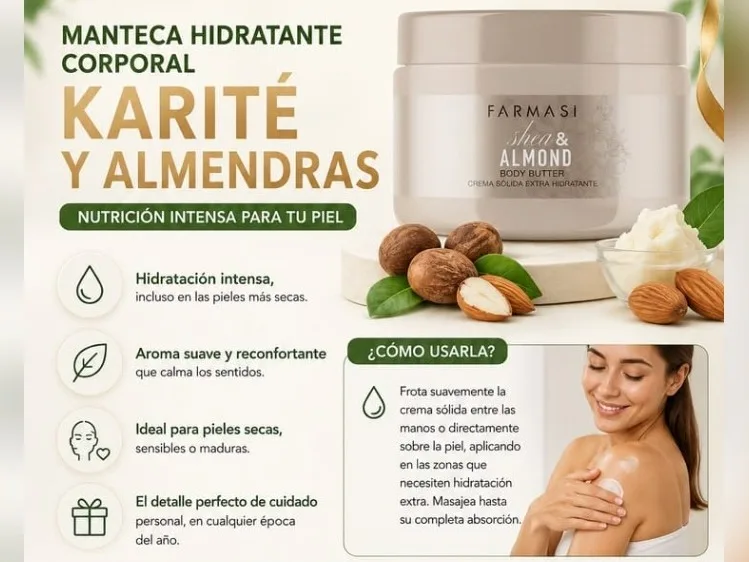 🧈🌰MANTECA CORPORAL DE ALMENDRAS DULCES Y KARITÉ de Farmasi 🥰.