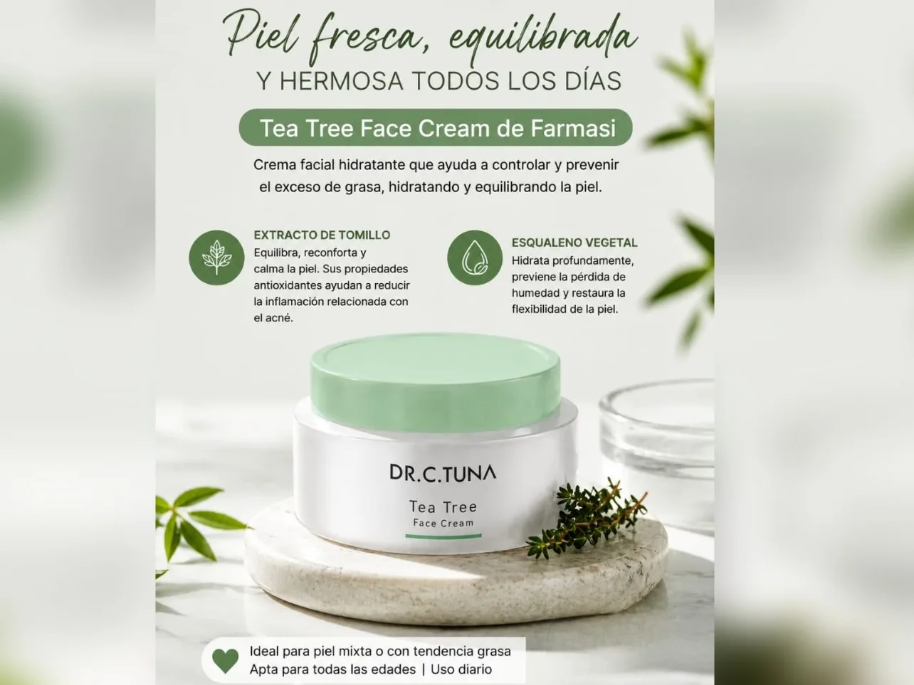 🌿 CREMA FACIAL DE TEA TREE ✨(para pieles grasas y acnéicas)